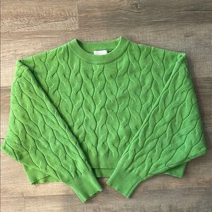 PINK ROSE   Green Cable Knit Cropped Sweater – Size L (Oversized Fit)